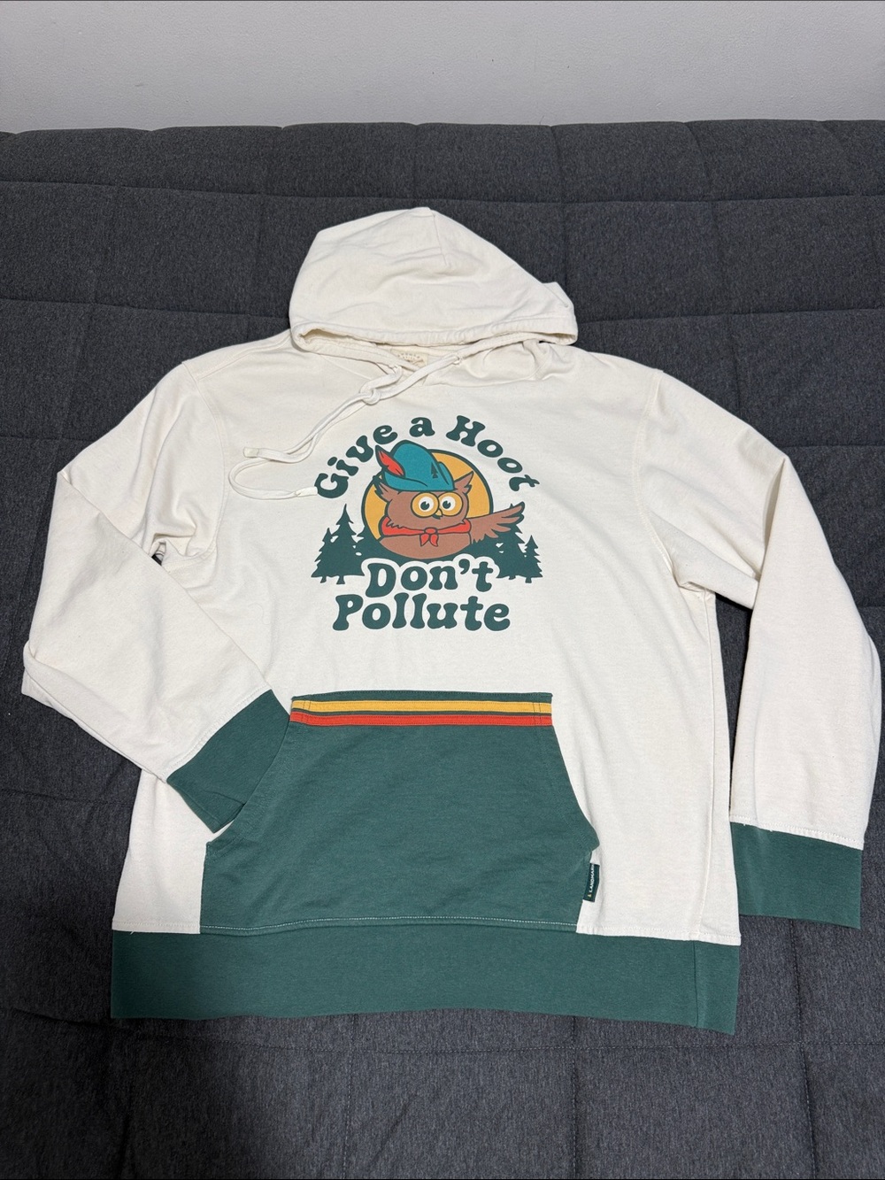 The Landmark Project Woodsy Owl Give A Hoot Don't Pollute Hoodie Cream XXL VTG